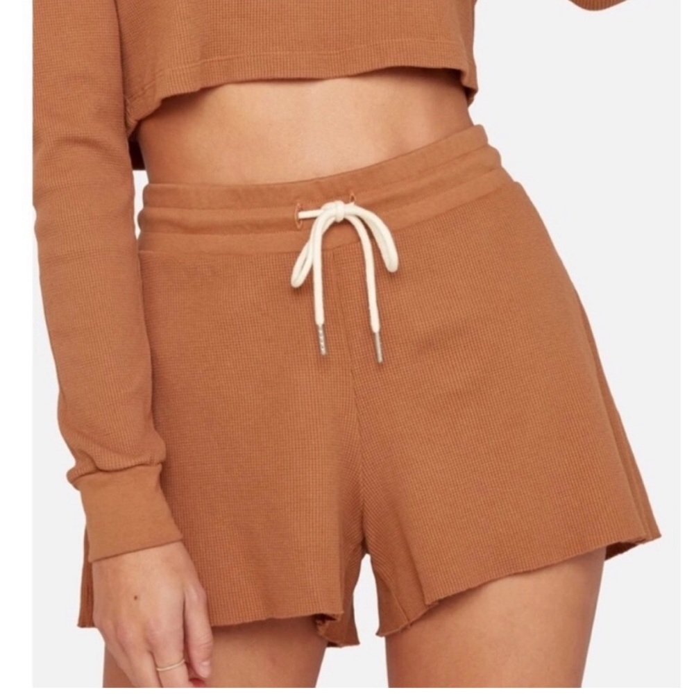 NWOT Mate the Label Small Organic Thermal Short Waffle Knit Sedona Brown